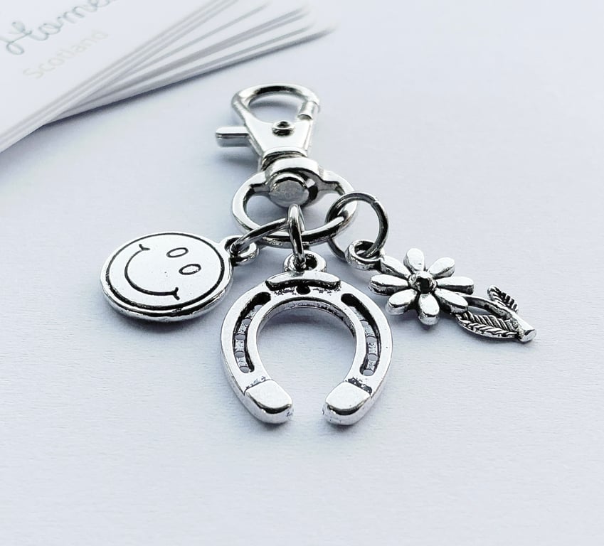 Small Good Luck Charm. Flower Charm. Bag Accessories. Bag Charm. Horseshoe Charm