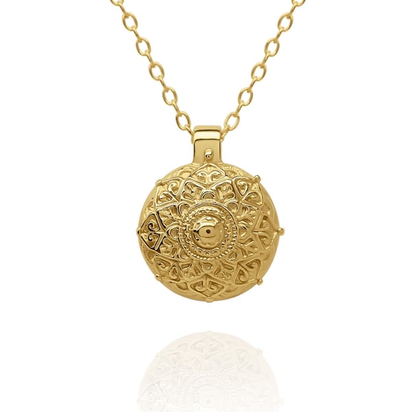 Gold vermeil Mandala charm pendant and chain.