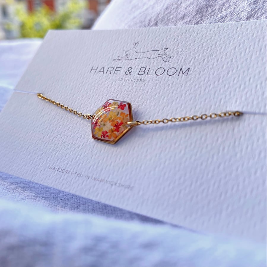 Pressed Flower Petal Bracelet in Gold