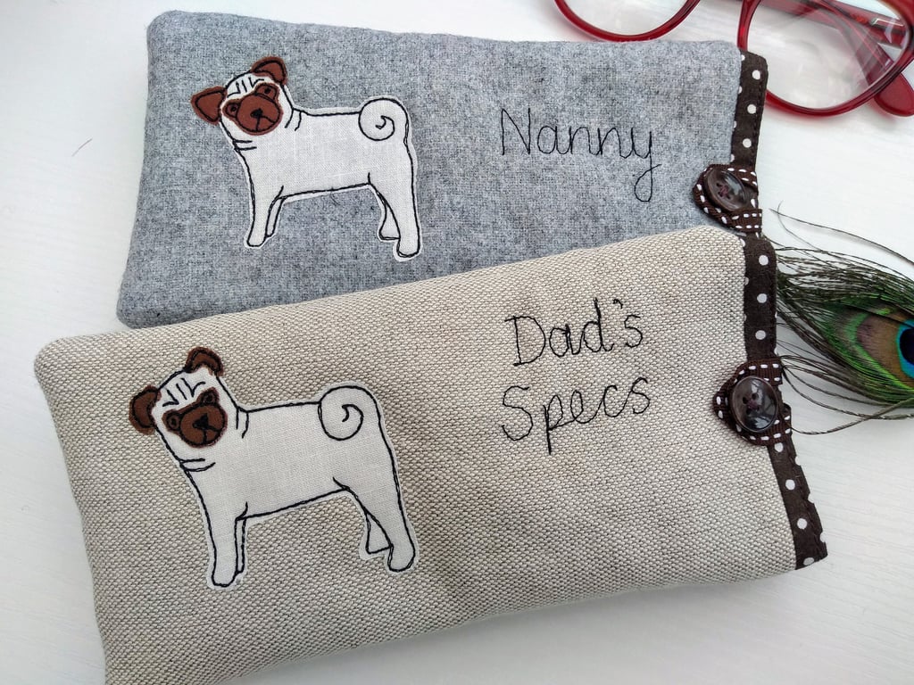 Personalised Pug Glasses Case - Dog Custom Spectacles or Sunglasses Case