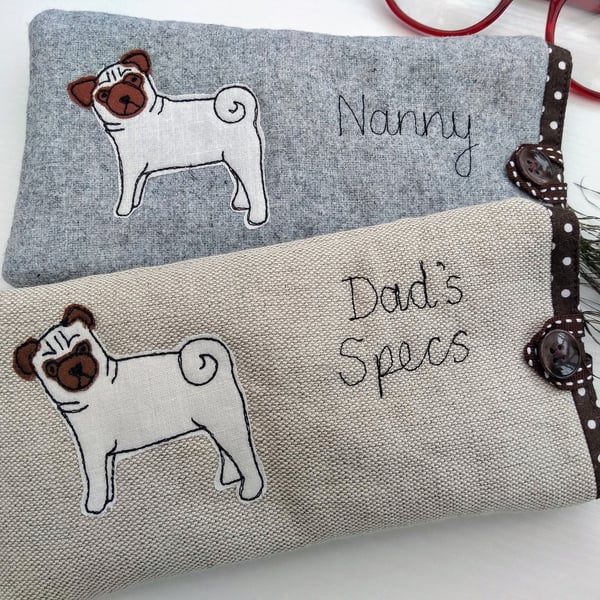 Personalised Pug Glasses Case - Dog Custom Spectacles or Sunglasses Case