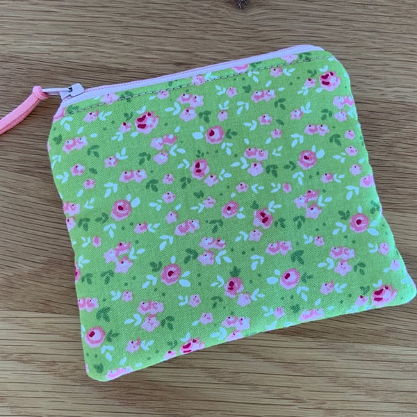 Fabric Coin Purse, Money Pouch, Zipped Purse, Purse, Card Holder, Floral