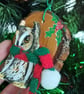 Long-eared Owl with fabric scarf Christmas tree decoration.   - Image 5