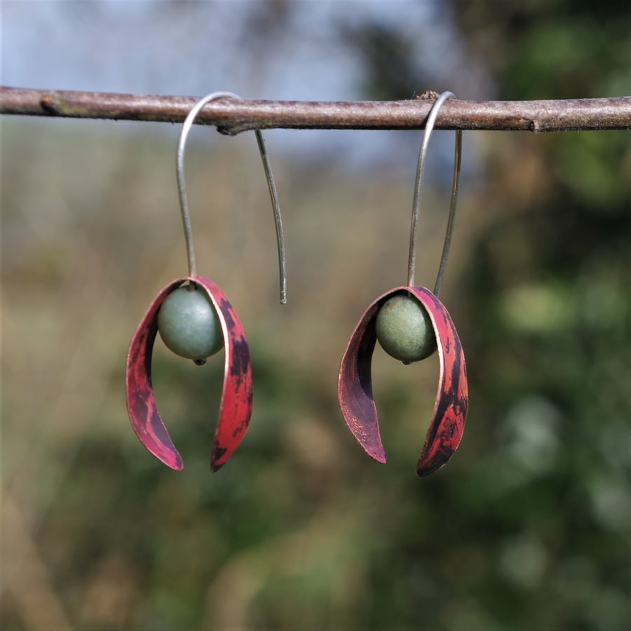 Red and Green Mistletoe Berry  Earrings