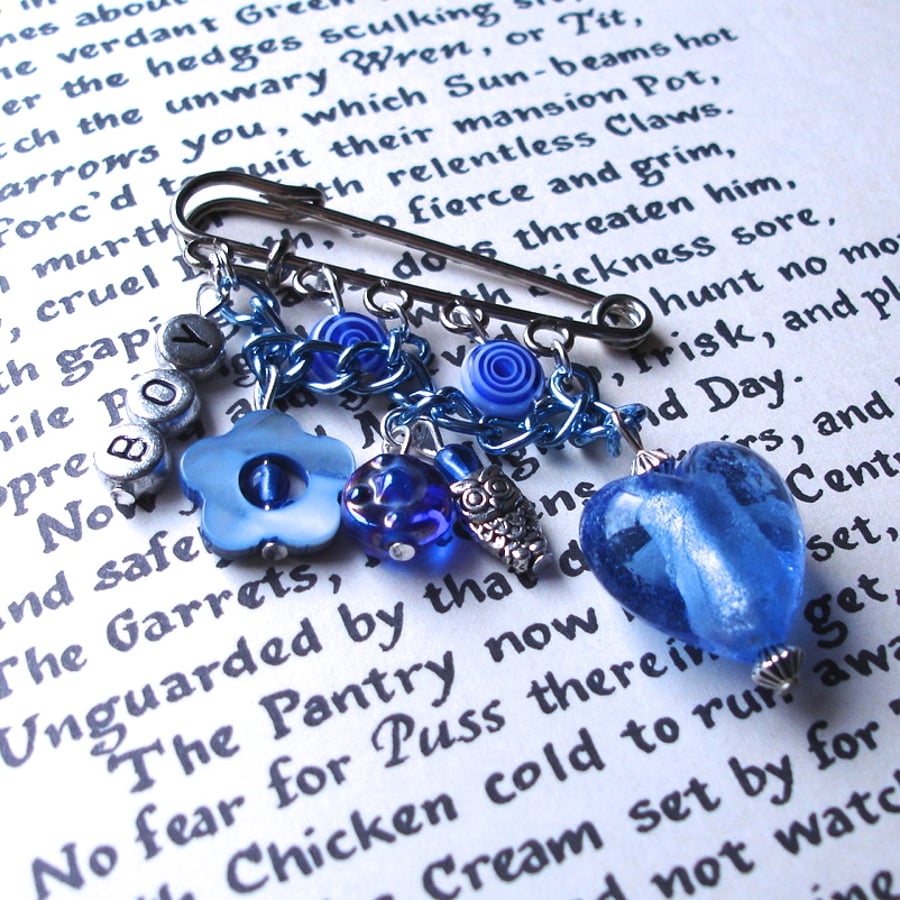 Love Heart Kilt Pin Brooch for New Mum in Blue Boy