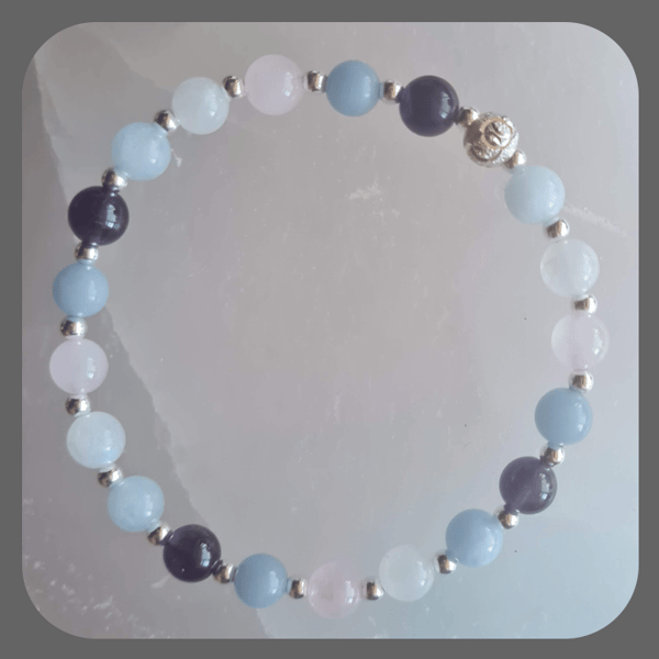 Moonstone, Amethyst, Aquamarine, Rose Quartz and Angelite stacker bracelet