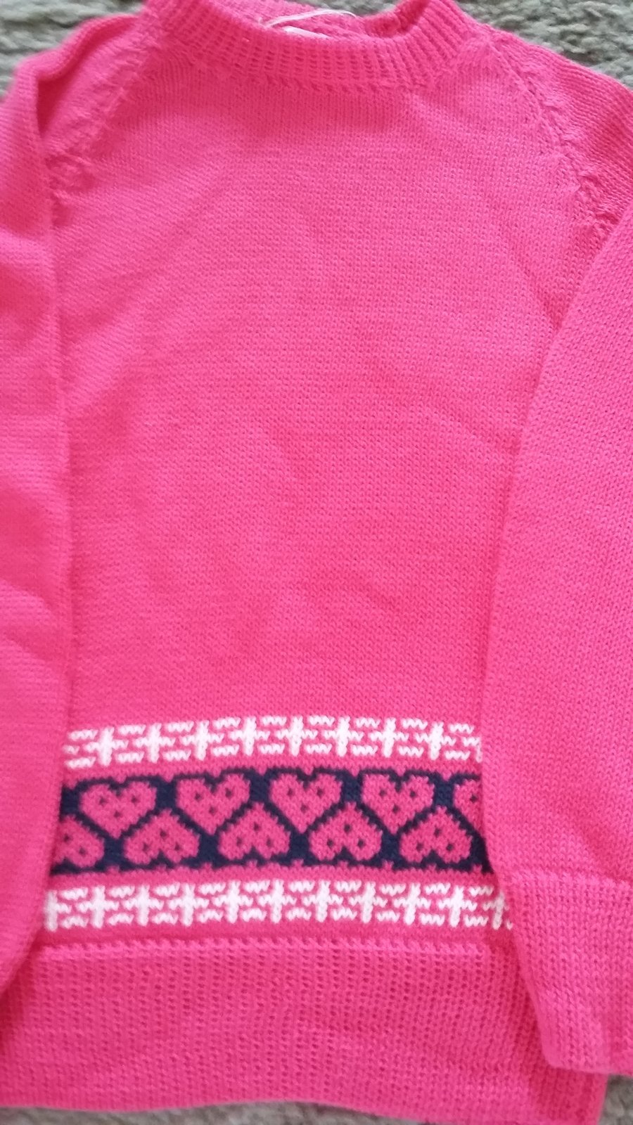 Fuchsia pink cotton jumper with fairisle at the bottom 3-4 yrs. Seconds Sunday