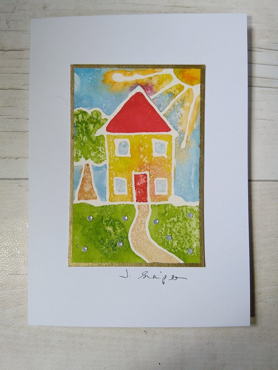 Hand painted New Home watercolour card. Greetings card, Original watercolour.