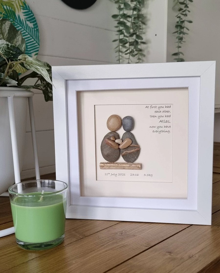 Personalised New Baby, New Family Pebble Picture 8" x 8"
