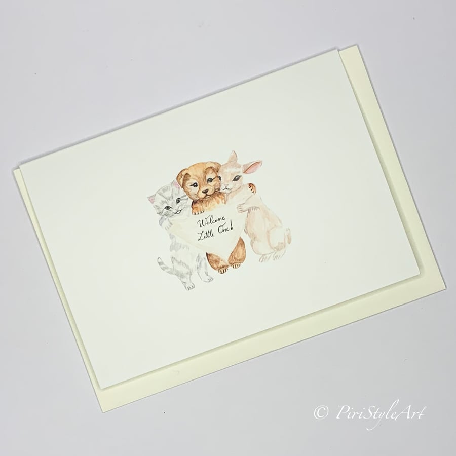 Welcome Little One – Baby Animal Hug Card -  Gentle Beginnings