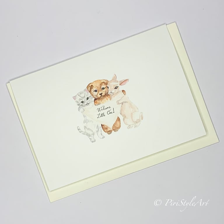 Welcome Little One – Baby Animal Hug Card -  Gentle Beginnings