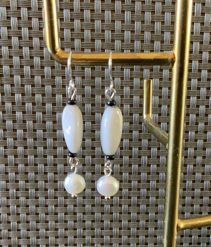 Bone China & Freshwater Pearl Earrings