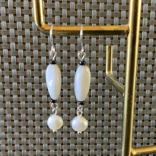 Bone China & Freshwater Pearl Earrings