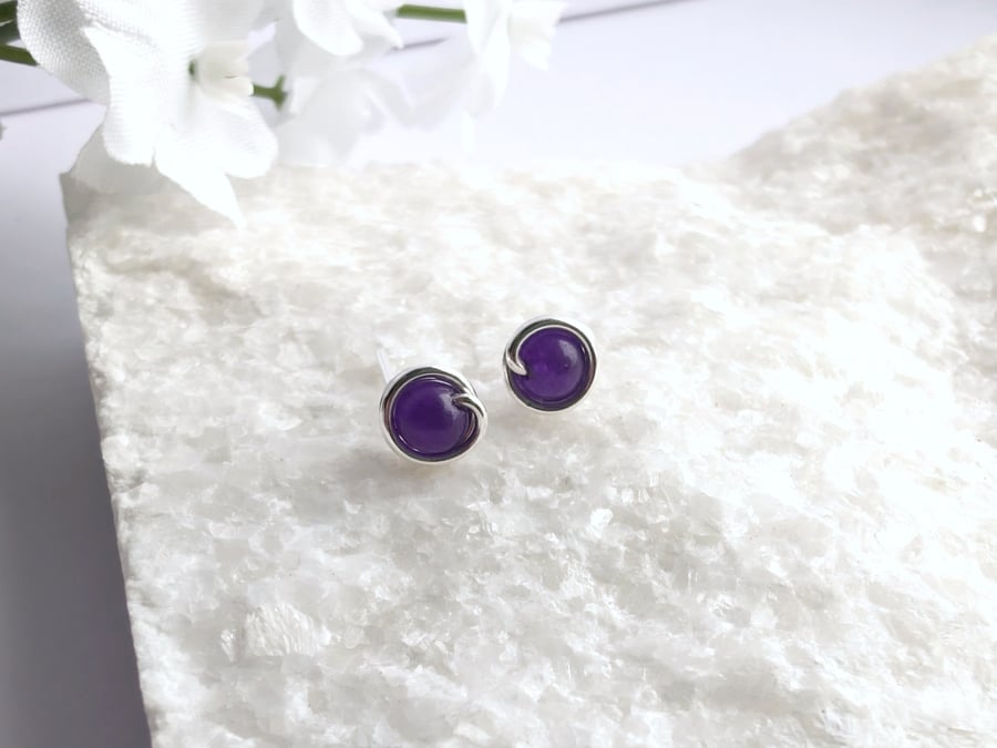 AMETHYST Stud Earrings Sterling Silver or 14K Gold Filled February Birthstone