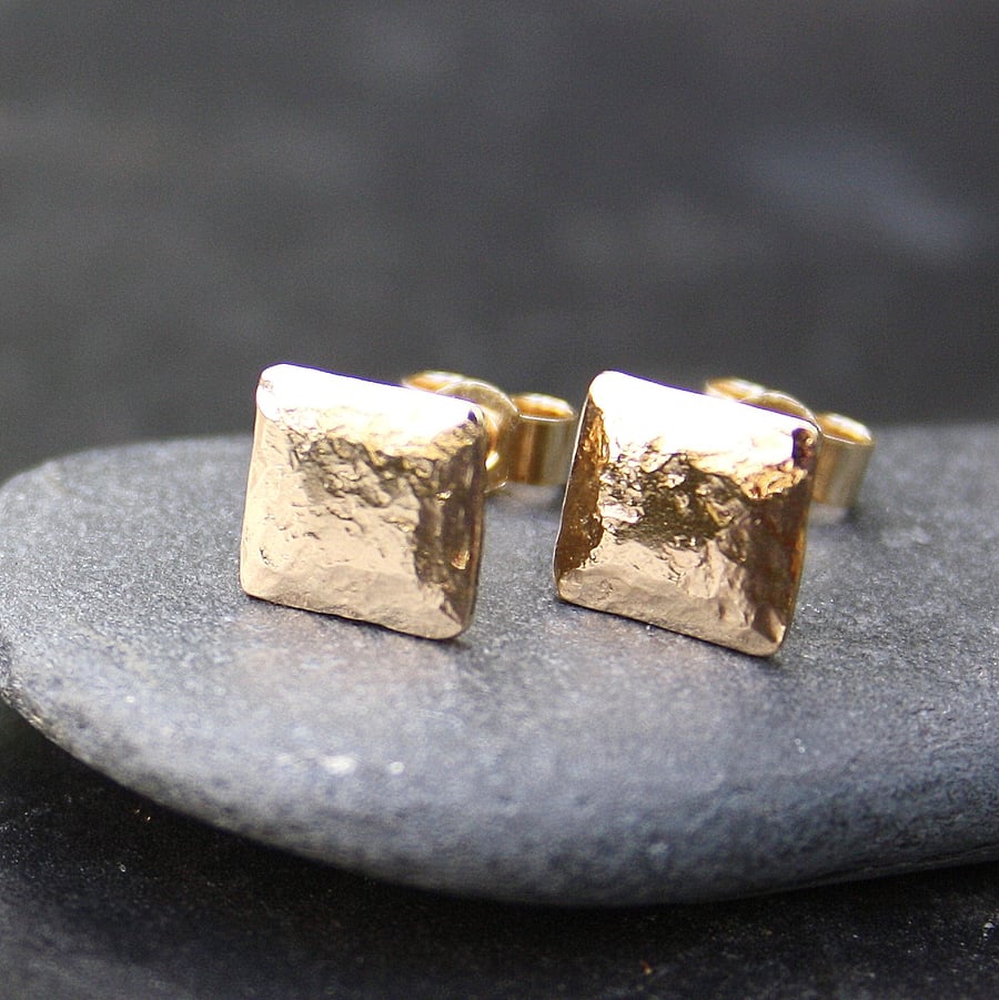 Gold square stud earrings 9ct 