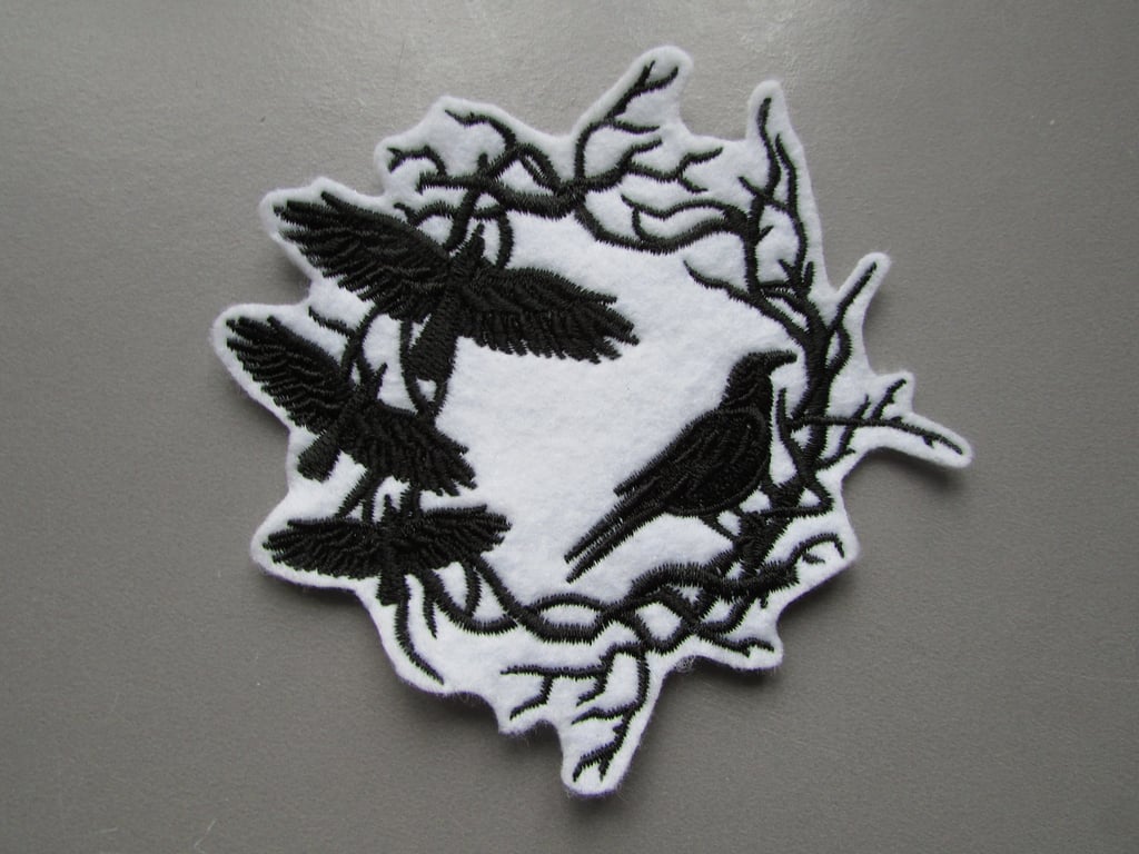 Embroidered Ravens Applique Patch