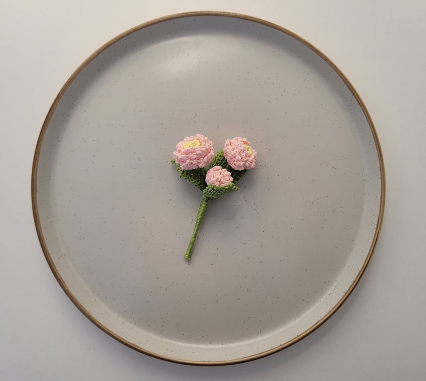 Crochet Pink Peony Brooch