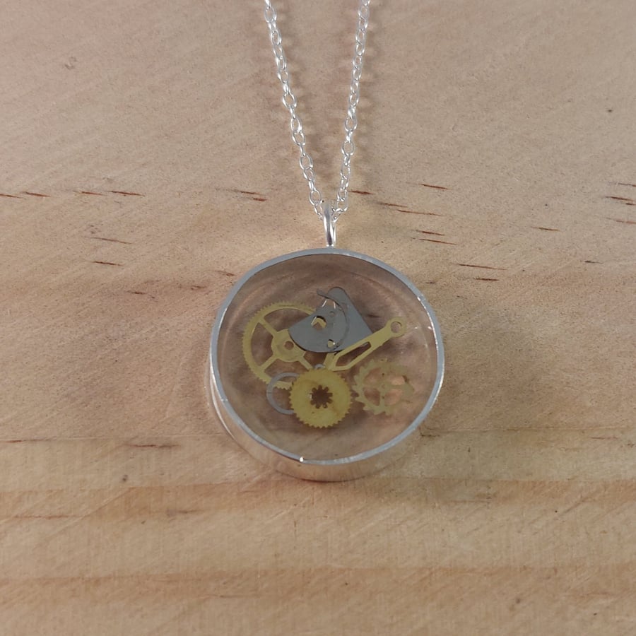 Sterling Silver Cogs Necklace (SKU201025 D)