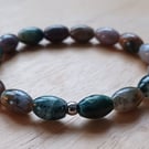 Indian Agate Stretch Bracelet with 11 x 8mm Oval Gemstone Beads