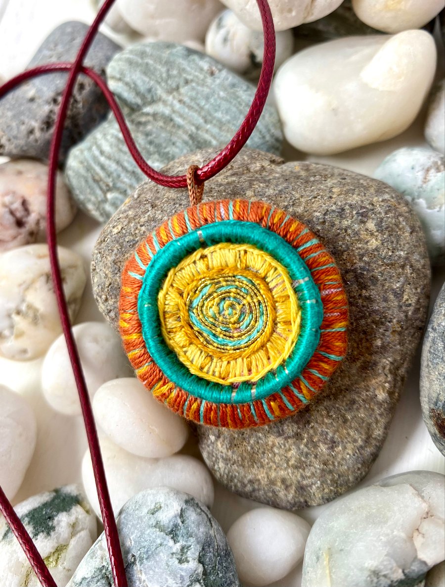 Hand embroidered pendant necklace-Ocean Vibes