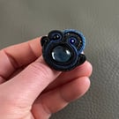 Black Soutache Ring with Vintage Swarovski Crystal - Handmade Elegant Jewellery