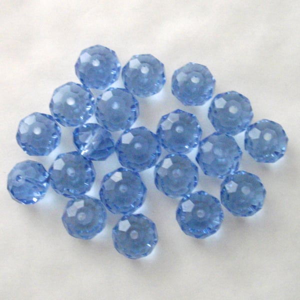 16 x Light Blue Faceted Crystal Rondelle Beads
