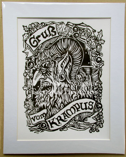 Gruß vom Krampus in Black or Red - Limited Edition - Original Linocut 