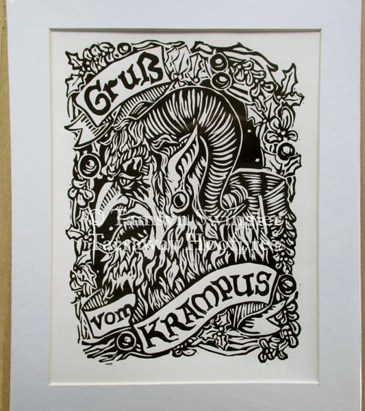 Gruß vom Krampus in Black or Red - Limited Edition - Original Linocut 