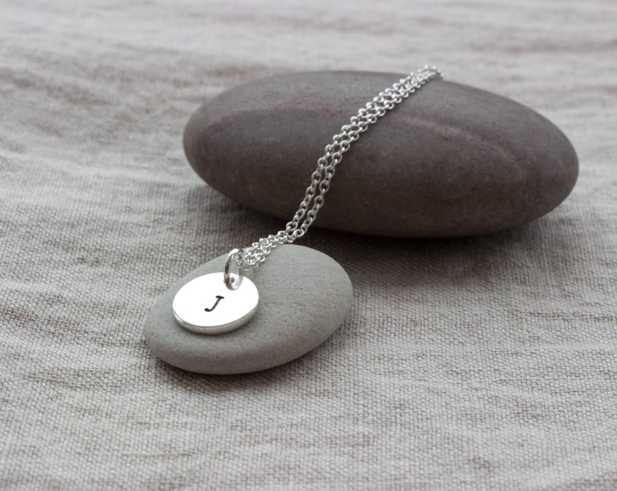 Sterling Silver Circle Initial Personalised Name Pendant, Keepsake gift