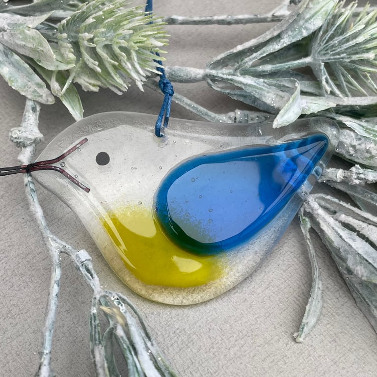 Fused glass bird - blue