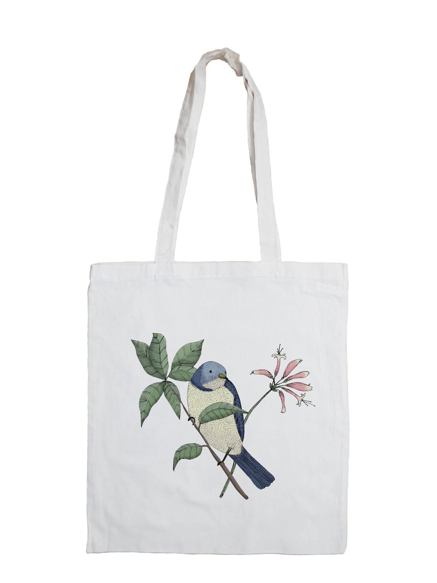 Bird Spotting Cotton Tote Bag with Bird Illustration