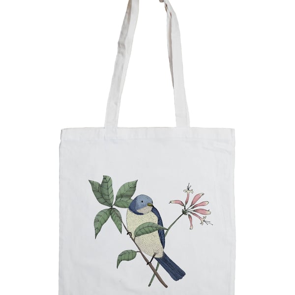 Bird Spotting Cotton Tote Bag with Bird Illustration