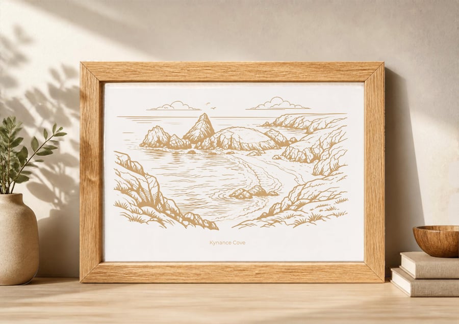 Laser engraved Kynance Cove Cornwall