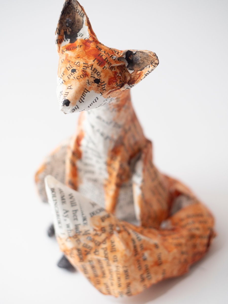 Pesto Small Paper Mache Fox Sculpture
