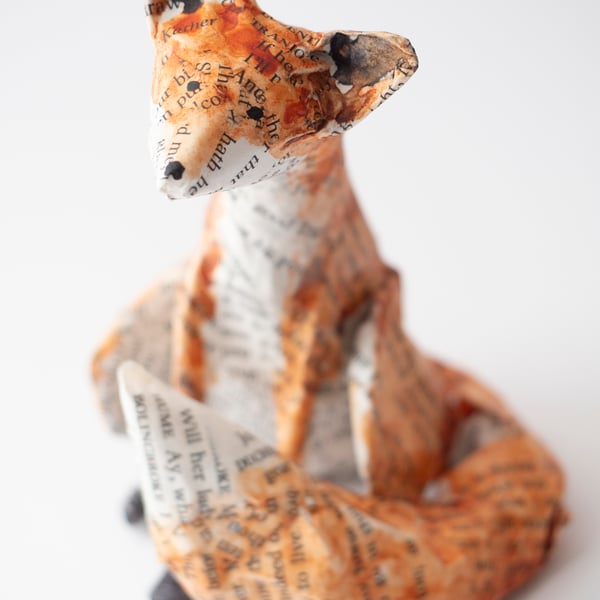 Pesto Small Paper Mache Fox Sculpture