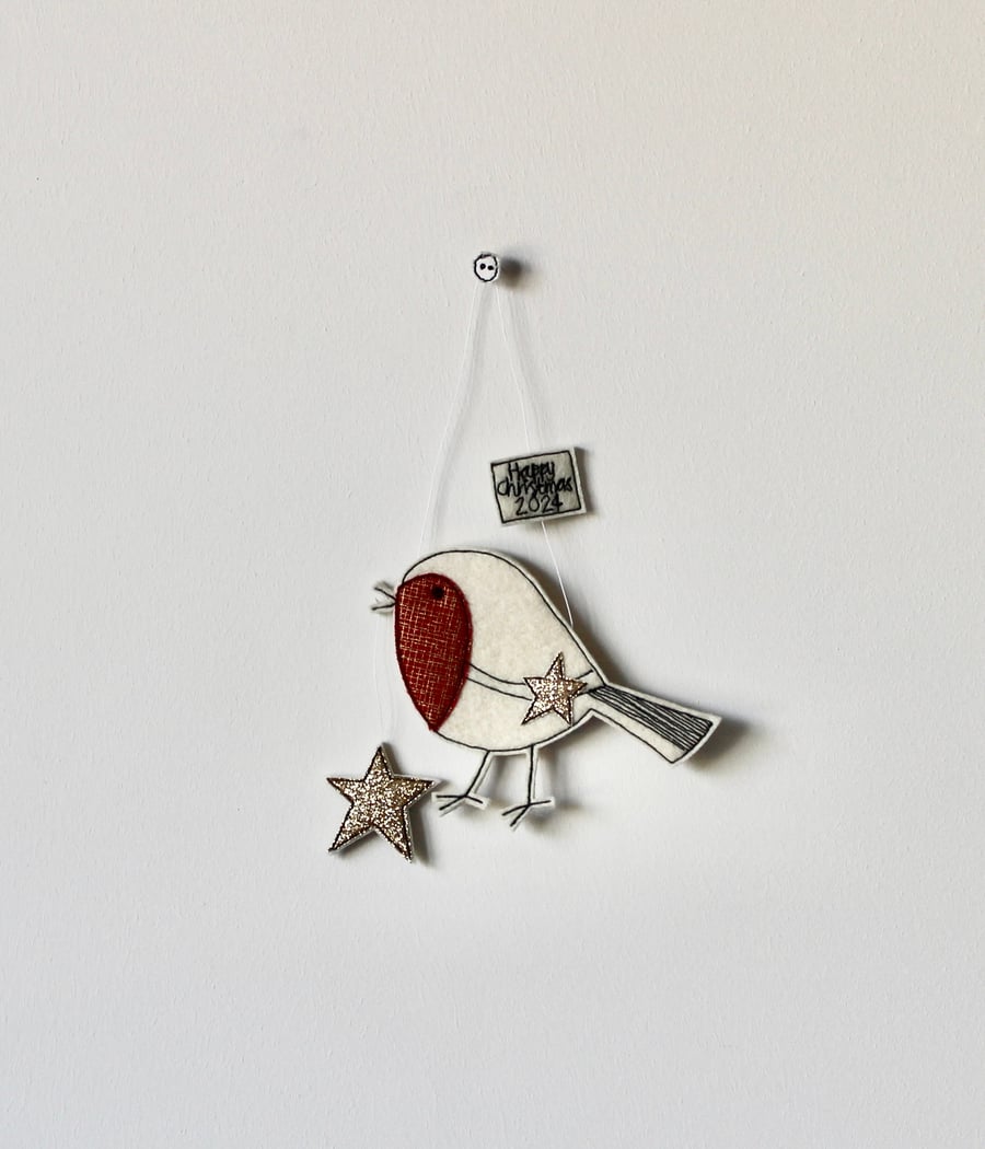 'Happy Christmas 2024 Robin' - Hanging Decoration