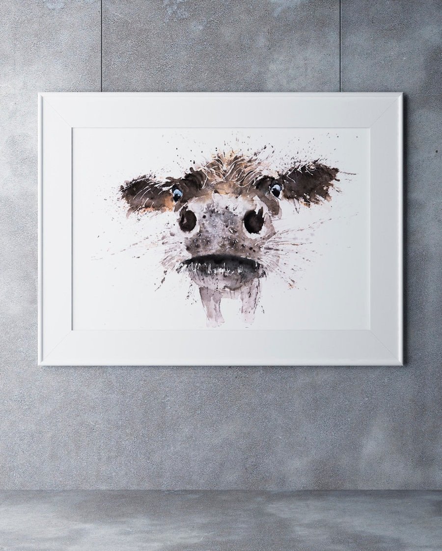 Cow Watercolour Painting Art Print, Limited Edition Cattle Portrait