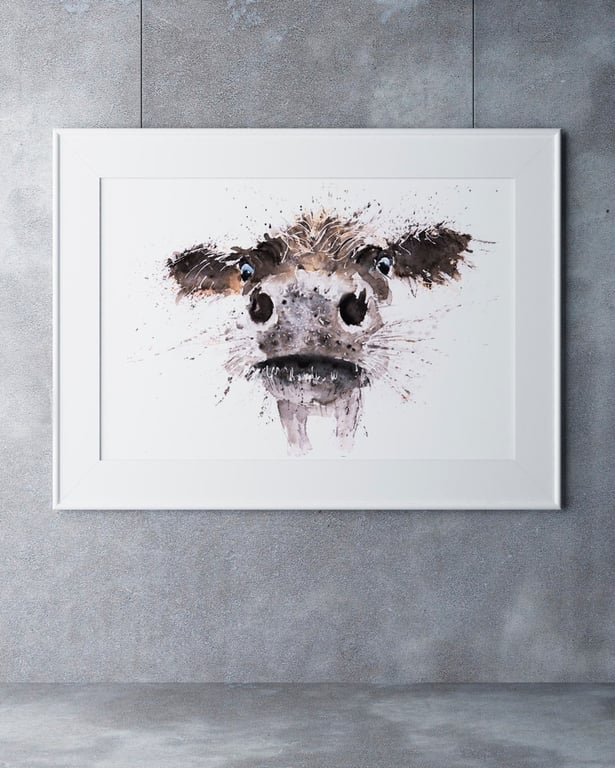 Cow Watercolour Painting Art Print, Limited Edition Cattle Portrait