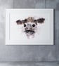 Cow Watercolour Painting Art Print, Limited Edition Cattle Portrait