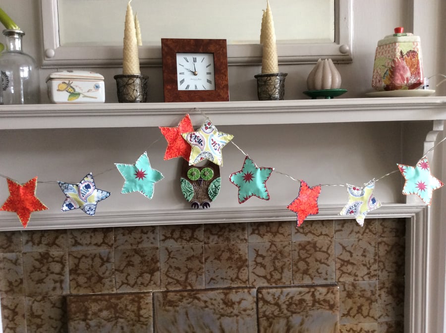 Star Fairy lights lanterns in rich vintage colours. Embroidery detail.