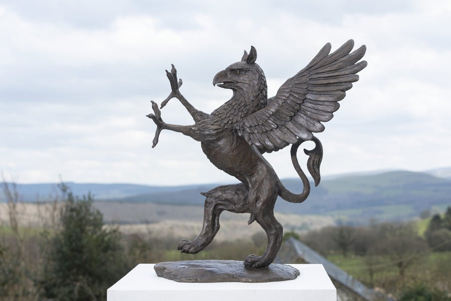 Heraldic Griffin Rampant Statue Bronze Resin Garden Sculpture