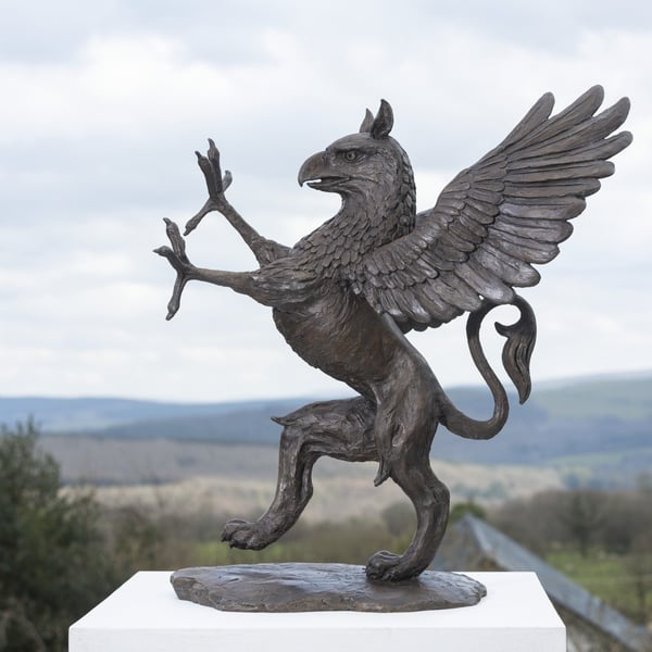 Heraldic Griffin Rampant Statue Bronze Resin Garden Sculpture