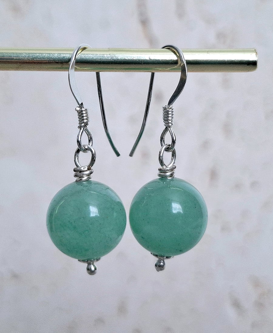 Green Aventurine Drop Earrings, Sterling Silver Gemstone Jewellery