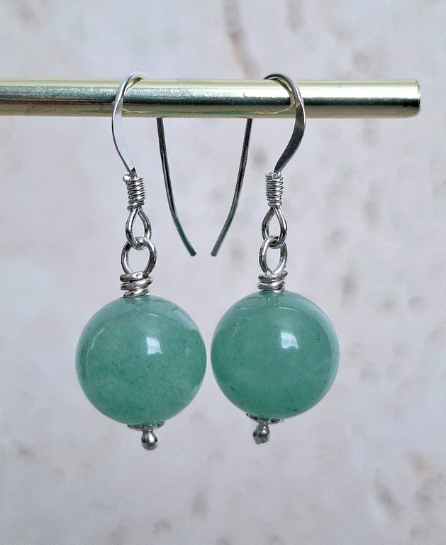 Green Aventurine Dangle Earrings, Dainty Sterling Silver Jewellery