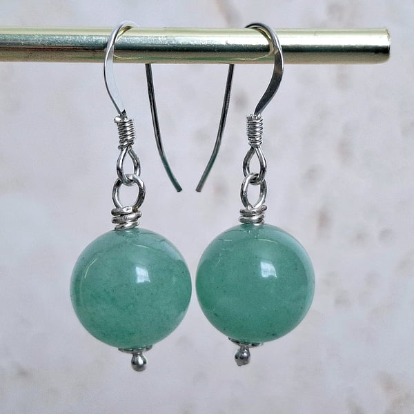 Green Aventurine Dangle Earrings, Dainty Sterling Silver Jewellery