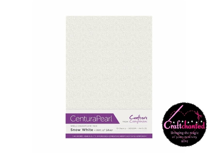 Crafter's Companion Centura Pearl 10 Sheet Pack - Snow White - Hint Of Silver