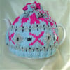 Hearts and crosses tea cosy - hand knitted cosy - to fit a large teapot