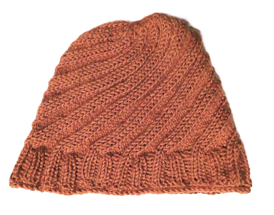 Knitted handmade terracotta merino wool hat
