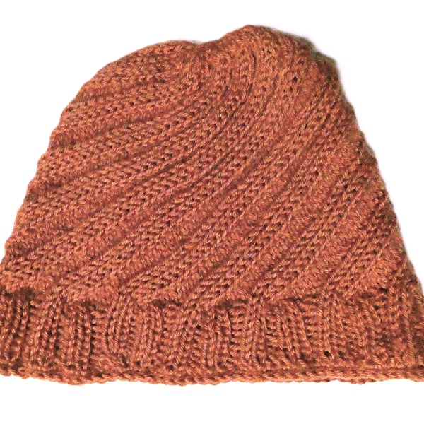 Knitted handmade terracotta merino wool hat
