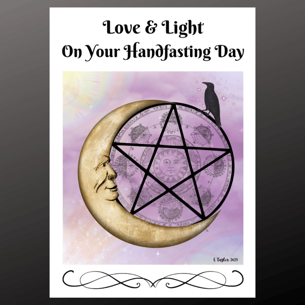 Handfasting Blessings Card Pentogram Personalise Wiccan Pagan Wedding Seeded